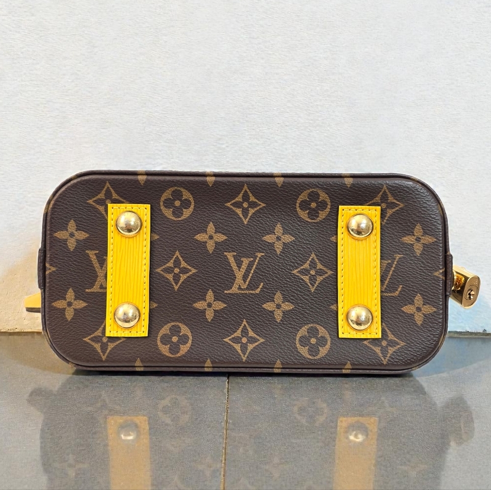 Louis Vuitton Alma BB Monogram Vernis Silver Embossed Yellow Crossbody Bag - Picture 7 of 16
